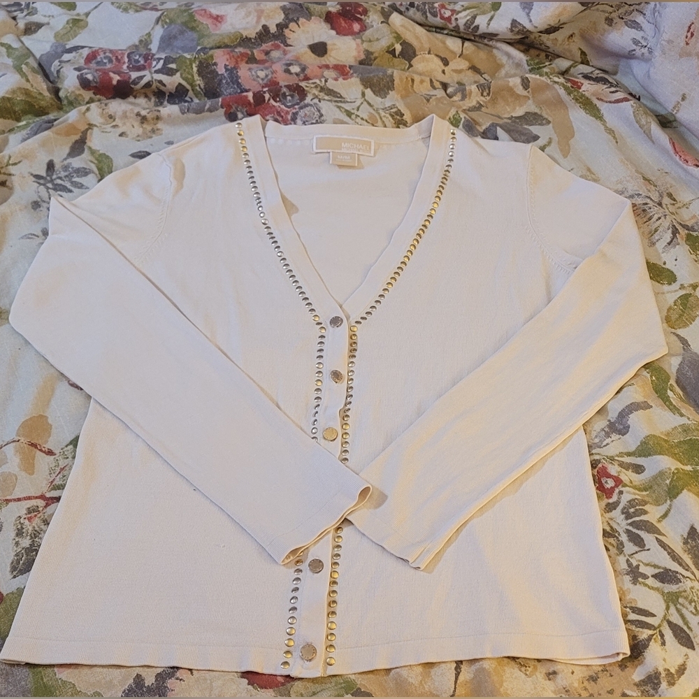 Michael Kors Cream Cardigan with Gold Accents